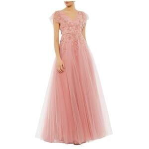 Mac Duggal 11224 Embellished Tulle Salmon Cap Sleeve Gown Size 6 $698